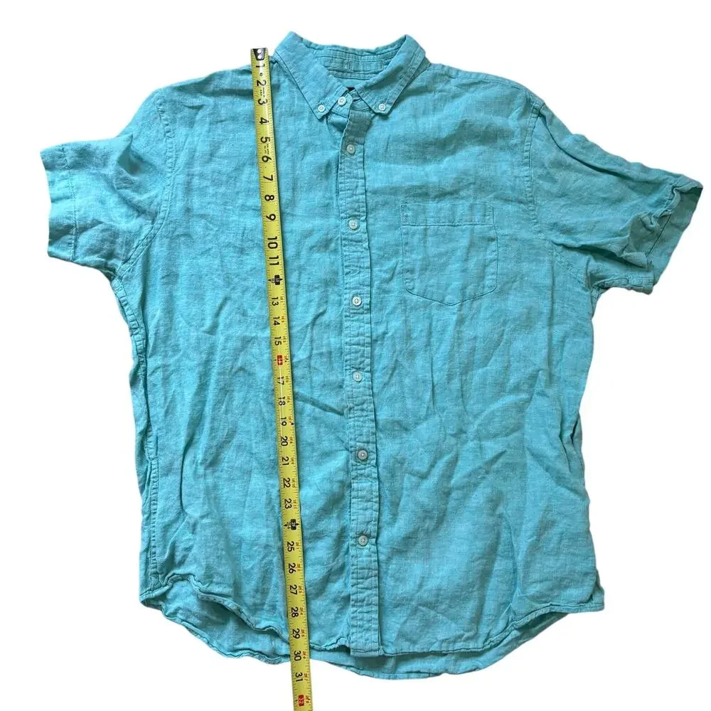 Banana Republic Men’s Light Blue 100% Linen Casual Dress Short Sleeve XL Resort